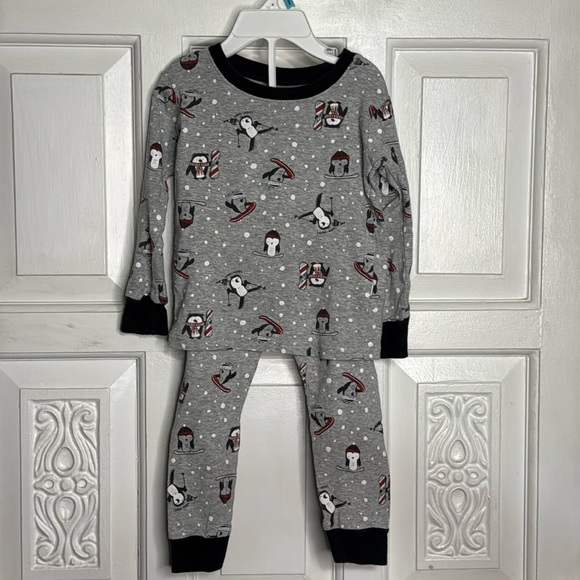 Carter’s Boys  Gray Winter Penguin Ski/Snowboard 2 Piece Pajama Set Size 3T - Picture 1 of 16